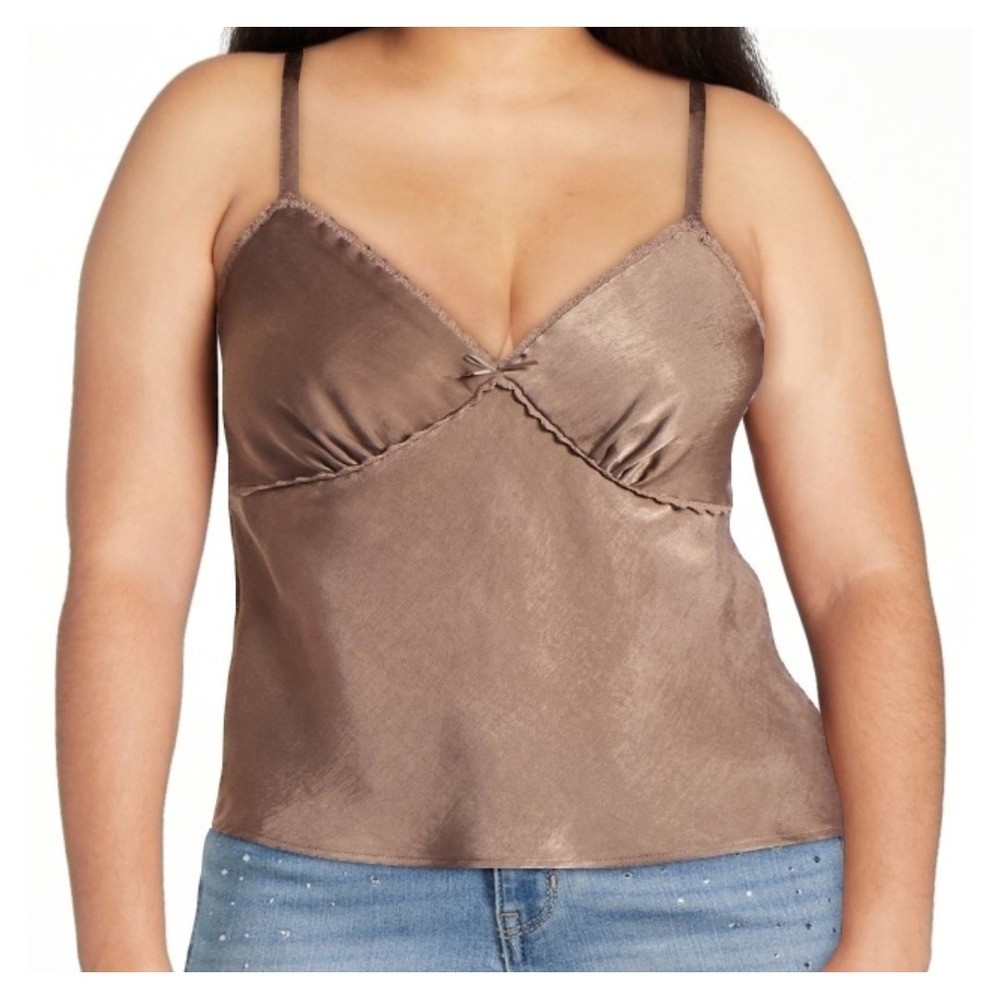 No Boundaries Women Large Babydoll Cami Mocha Satin Forest Fairy Grunge Coquette - Picture 7 of 8